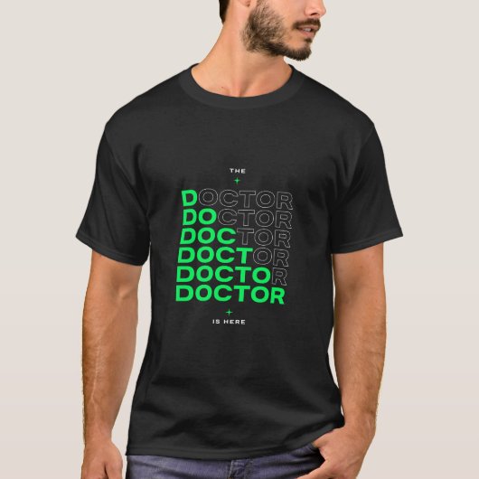 The Doctor Is Here Neon Text Design Tシャツ (正面)