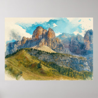 The Dolomites Italy - Watercolor Splash Painting ポスター
