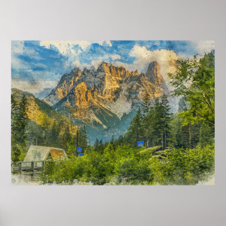 The Dolomites Italy - Watercolor Splash Painting ポスター