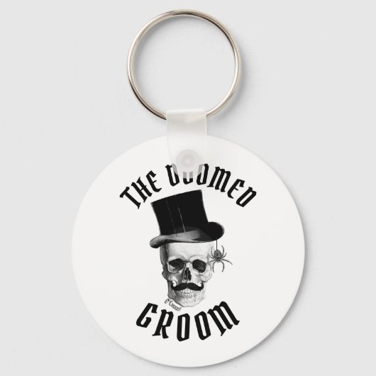 The doomed groom funny Gothic wedding skull  キーホルダー (正面)
