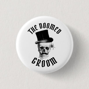 The doomed groom funny Gothic wedding skull 缶バッジ