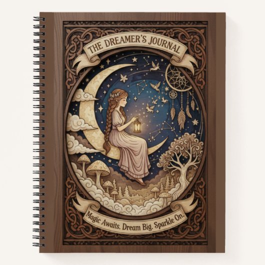 The Dreamer's Journal Crescent Moon Wood Carved ノートブック (正面)