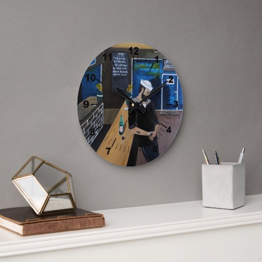 The Drunken Sailor Painting by Alfred Fox ラージ壁時計 (オフィス)