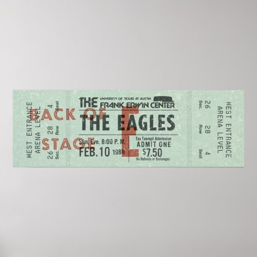 The Eagles Concert Ticket – Vintage Rock Art   ポスター (正面)