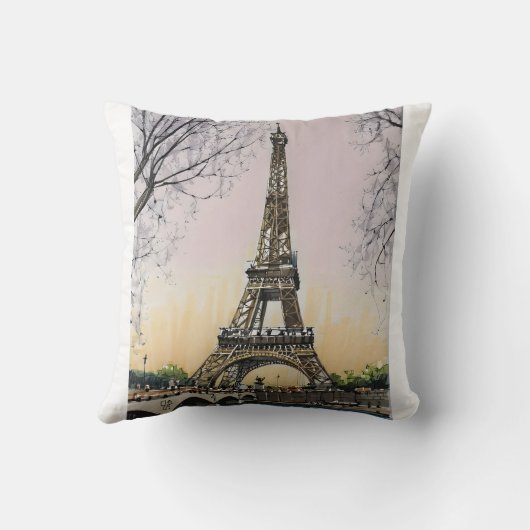 the Eiffel Tower - Hand-Drawn Sketch Art クッション (裏面)