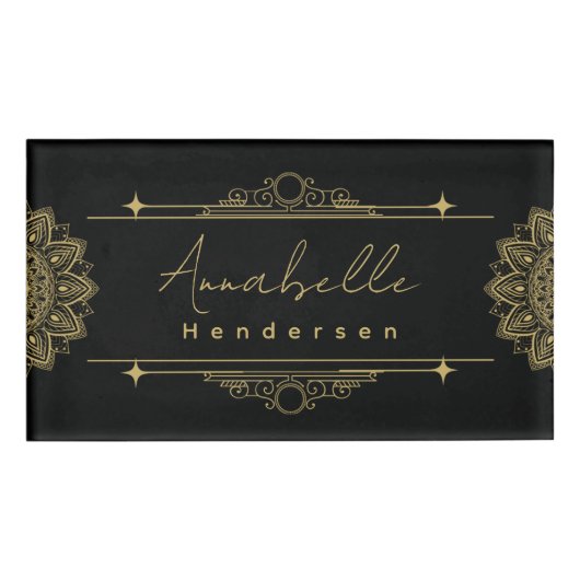 The Elegante金ゴールド&ブラックネームタグ 名札 (正面)