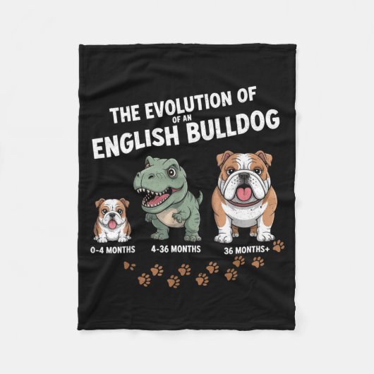 The Evolution Of An English Bulldog Funny  フリースブランケット (正面)