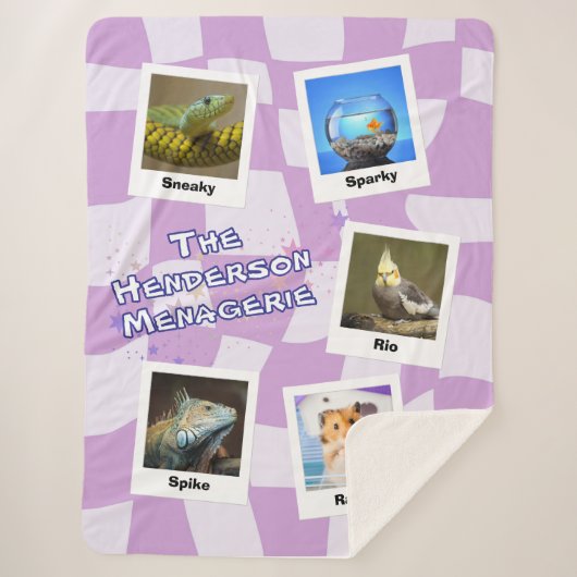 The Family Menagerie – Custom 5-Pet Photo Design シェルパブランケット (正面)