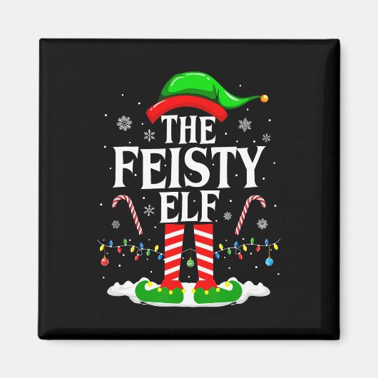 The Feisty Elf Xmas Funny Matching Family Group Ch マグネット (正面)