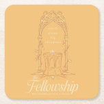 The Fellowship - Small Group, Big Adventure スクエアペーパーコースター<br><div class="desc">Honor the legendary journey of The Fellowship of the Ring™ with this beautifully illustrated Lord of the Rings™ design. Featuring an elegant Elven-style archway framing The One Ring™ resting upon a stone pedestal, the artwork symbolizes unity, courage, and the power of friendship. The phrase “small group, big adventure” captures the...</div>