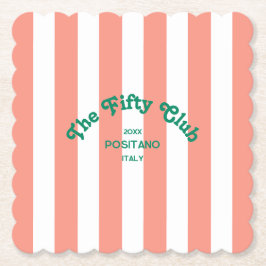 The Fifty Club Peach Beach Stripe 50th Birthday ペーパーコースター