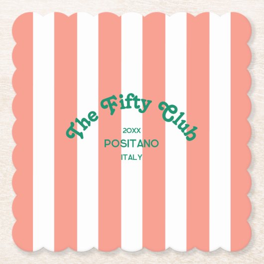 The Fifty Club Peach Beach Stripe 50th Birthday ペーパーコースター (正面)