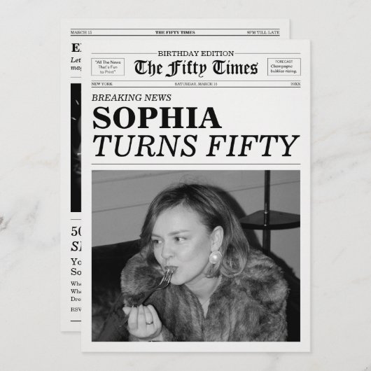 The Fifty Times Newspaper 50th Birthday Party 招待状 (正面/裏面)