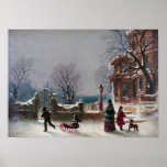 The First Snow Christmas scene ポスター<br><div class="desc">The first snow featuring a winter scene a mother her two childern and a dog at play in the first snow of winter. Originally publish at the end of the 19th century. Image courtest of the LOC LC-DIG-pga-01608</div>