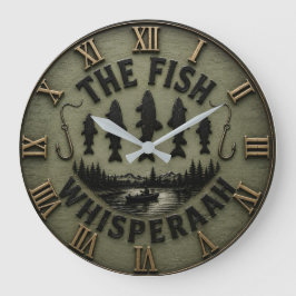The Fish Whisperer Rustic Fisherman Cabin ラージ壁時計