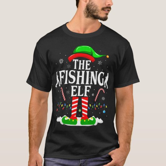 The Fishing Elf Xmas Funny Fisherman Christmas Fis Tシャツ (正面)