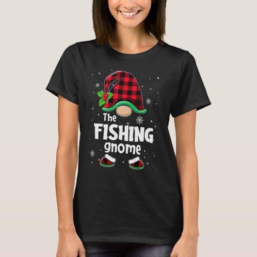 The Fishing Gnome Buffalo Plaid Christmas Matching Tシャツ (正面)