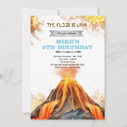 The Floor is Lava birthday party invitation 招待状 (正面)