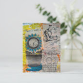 The Flower Clock Mixed Media Collage ポストカード (スタンド正面)
