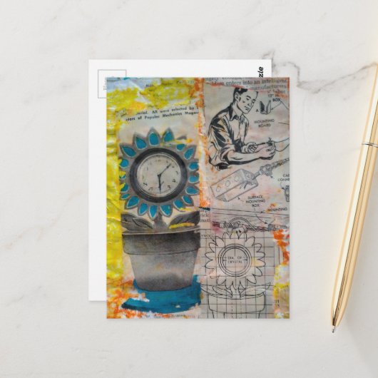 The Flower Clock Mixed Media Collage ポストカード (正面/裏面インサイチュ)