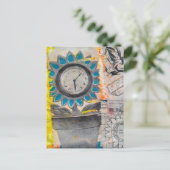 The Flower Clock Plans Mixed Media Collage ポストカード (スタンド正面)