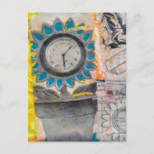 The Flower Clock Plans Mixed Media Collage ポストカード (正面)