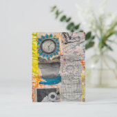 The Flower Clock Plans Retro Mixed Media Collage ポストカード (スタンド正面)