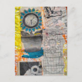 The Flower Clock Plans Retro Mixed Media Collage ポストカード (正面)