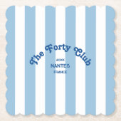 The Forty Club Blue Cabana Stripe 40th Birthday ペーパーコースター (正面)