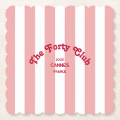 The Forty Club Pink Cabana Stripe 40th Birthday ペーパーコースター (正面)