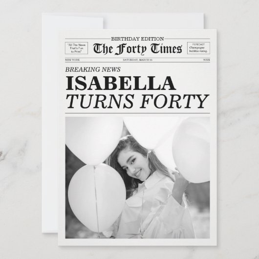 The Forty Times Newspaper 40歳の誕生日パーティー 招待状 (正面)