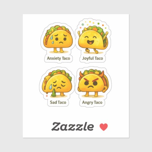 The Four Moods of Tacos Funny Vinyl Sticker Sheet シール (シート)