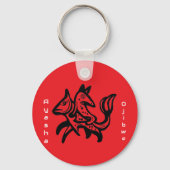 The Fox and The Trout | Native Wildlife Art Red キーホルダー (正面)