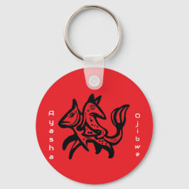 The Fox and The Trout | Native Wildlife Art Red キーホルダー