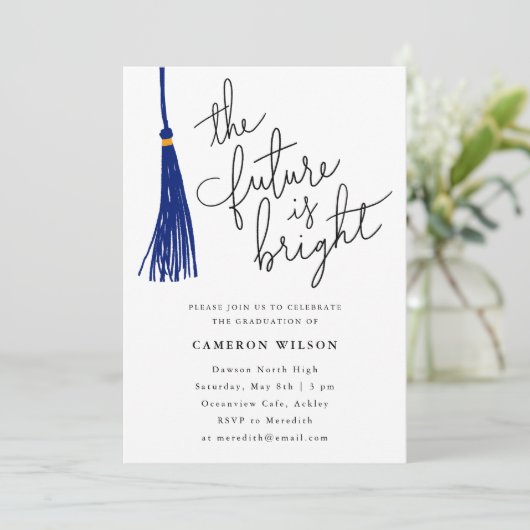 The Future Is Bright Blue Graduation Party Photo 招待状 (スタンド正面)