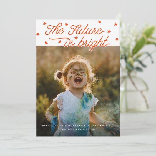 The Future Is Bright Script モダン New Year Photo シーズンカード (スタンド正面)