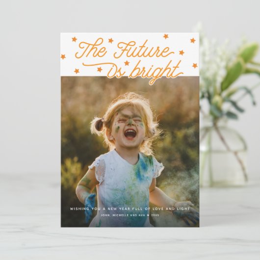 The Future Is Bright Script モダン New Year Photo シーズンカード (スタンド正面)