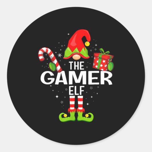 The Gamer Elf Family Christmas Pajama Xmas  ラウンドシール (正面)