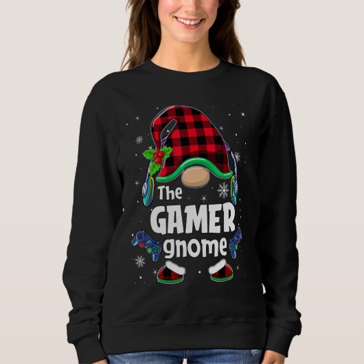 The Gamer Gnome Buffalo Plaid Christmas Matching F スウェットシャツ (正面)