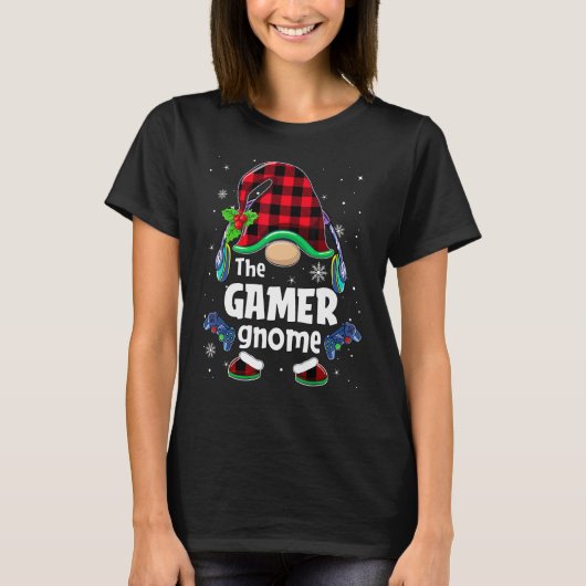 The Gamer Gnome Buffalo Plaid Christmas Matching F Tシャツ (正面)