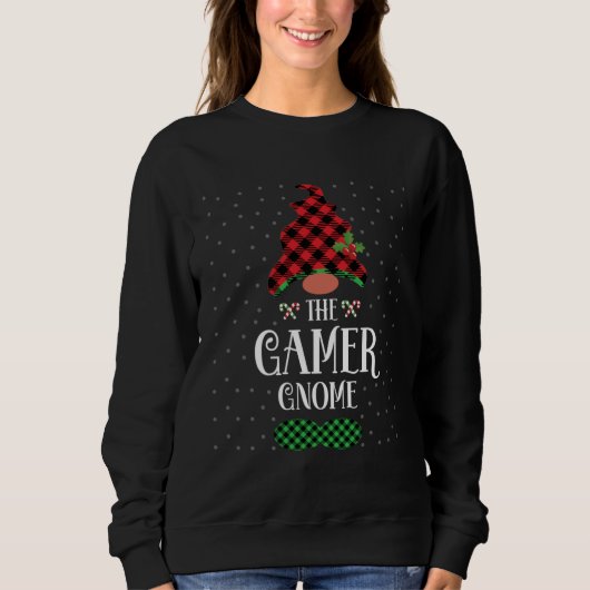 The Gamer gnome Christmas red green plaid pattern スウェットシャツ (正面)