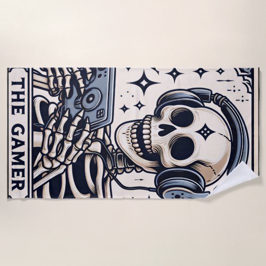 The Gamer Skeleton Tarot Card ビーチタオル (正面)