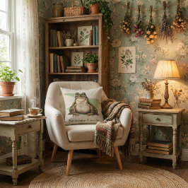 The Garden Guardian Frog | Cottagecore Nature Art クッション