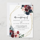 The Geometric Burgundy Navy 結婚フローラ 招待状 (正面)