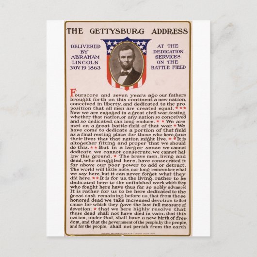 The Gettysburg Address by Abraham Lincoln 1863 ポストカード (正面)