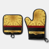 The Gilded Zenith: Molten Gold & Deep Crimson Ache 鍋つかみ&鍋敷きセット (正面)