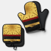 The Gilded Zenith: Molten Gold & Deep Crimson Ache 鍋つかみ&鍋敷きセット (正面/裏面)