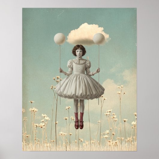 The Girl & Her Cloud | Surreal Storybook Art ポスター (正面)