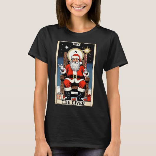 The Giver Santa Tarot Card Style Christmas Graphic Tシャツ (正面)