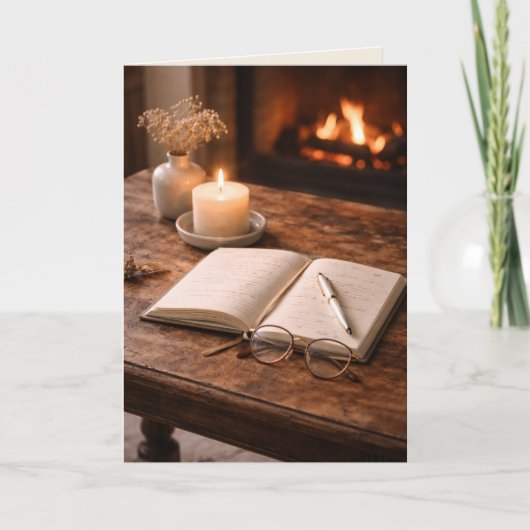 The Glow of Solitude Fireside Still Life Art Card カード (正面)